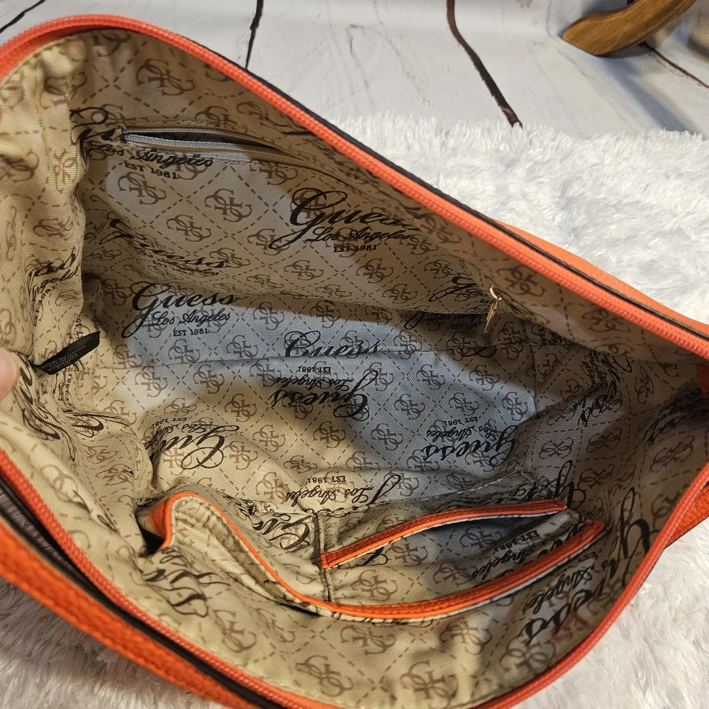 Guess Orange Faux Leather Cosmetic Bag Travel Pouch‎ Clutch - Picture 8 of 15